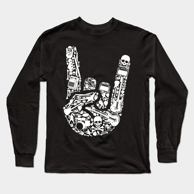 Metal rock music hand illustration Long Sleeve T-Shirt by ShirtyLife